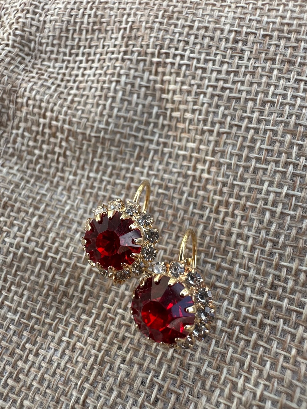 18K Gold filled Red Ruby Crystal Drop Earrings
